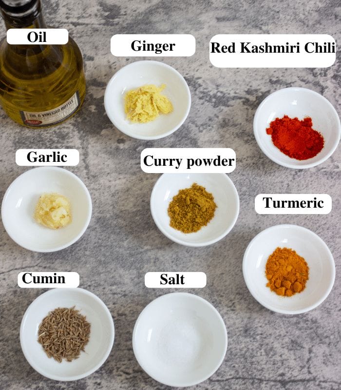 Ingredients for potato egg curry.