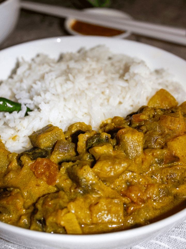 Eggplant potato curry with coconut milk.