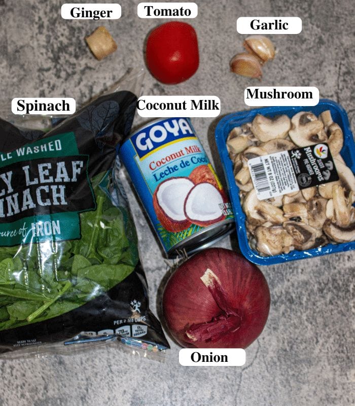 INGREDIENTS FOR CREAMY MUSHROOM SPINACH CURRY (1)