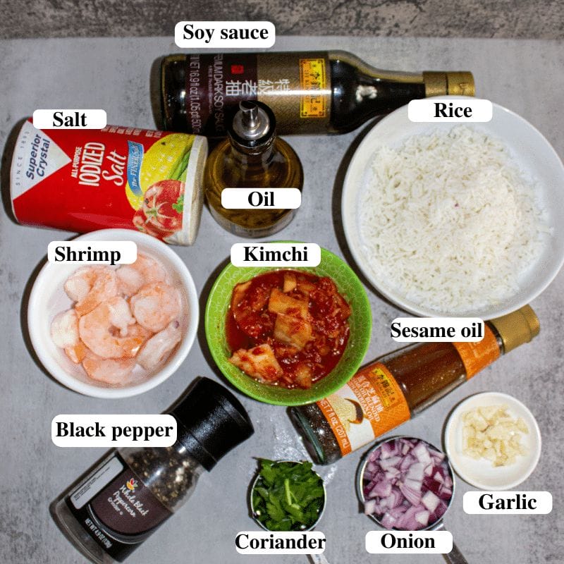 INGREDIENTS FOR SHRIMP KIMCHI FRIED RICE