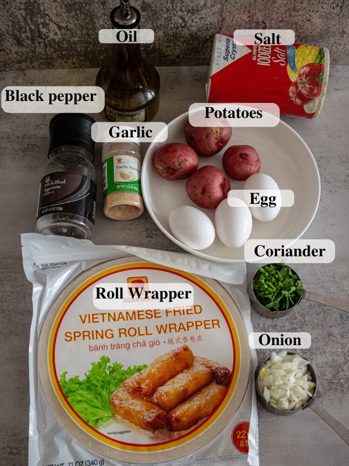 ingredients - egg potato rice paper roll