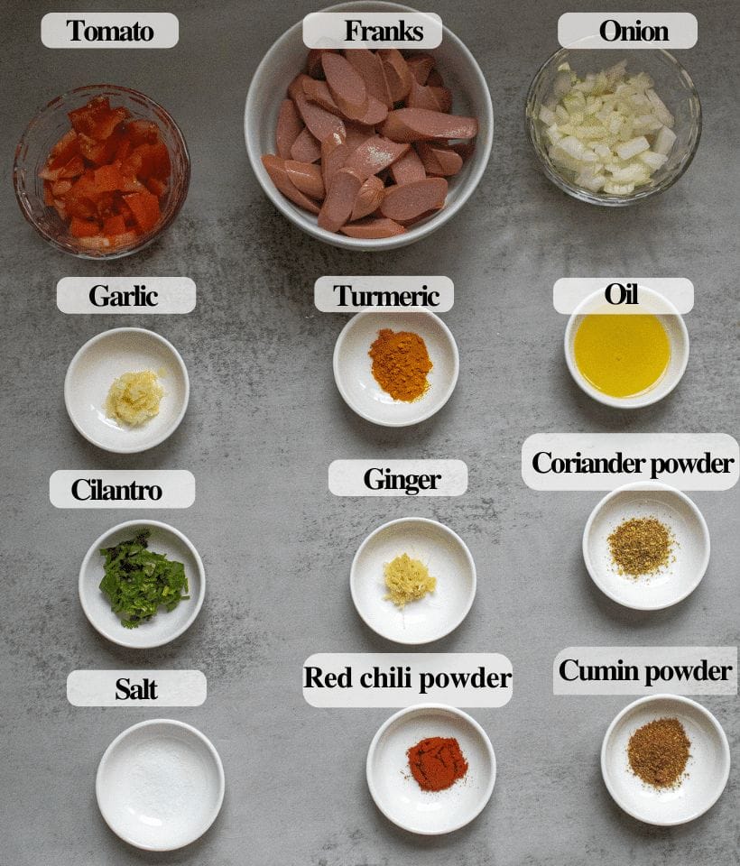 INGREDIENTS - CHICKEN FRANKS CURRY