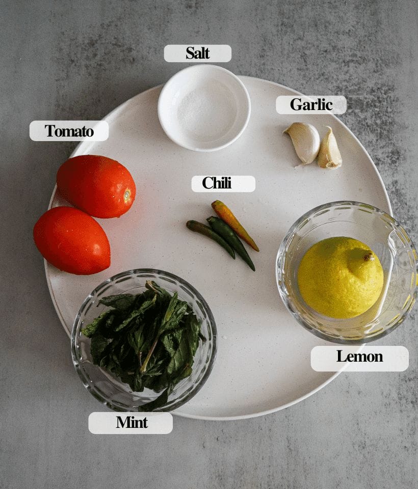 ingredients for tomato mint pickle