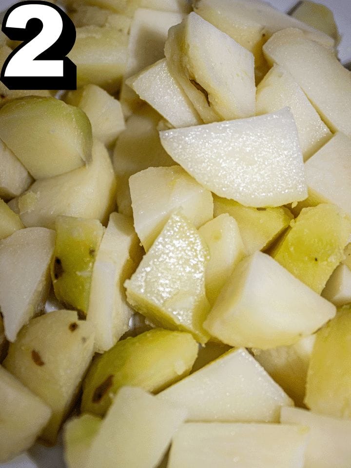 cut potato into small pieces.