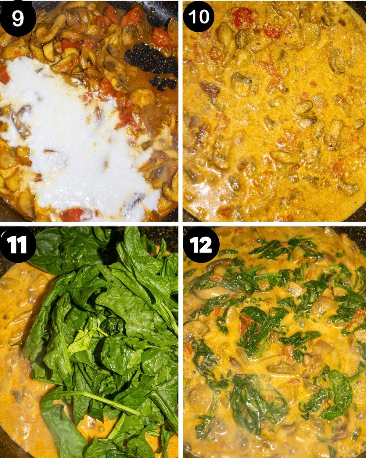 STEP BY STEP CREAMY SPINACH MUSHROOM CURRY 9 - 12