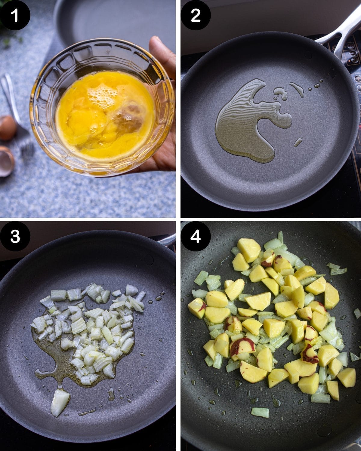 scrambled potato egg curry step 1 -4