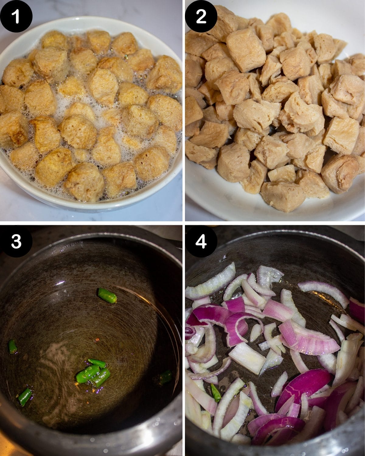 SOYA CHUNKS POTATO CURRY PRESSURE COOKER STEP 1- 4