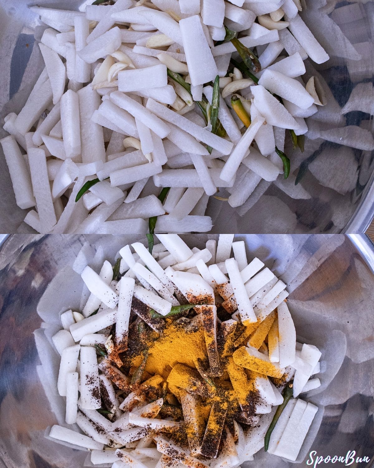 PLACE ALL THE DRIED RADISH INTO THE BOWL.